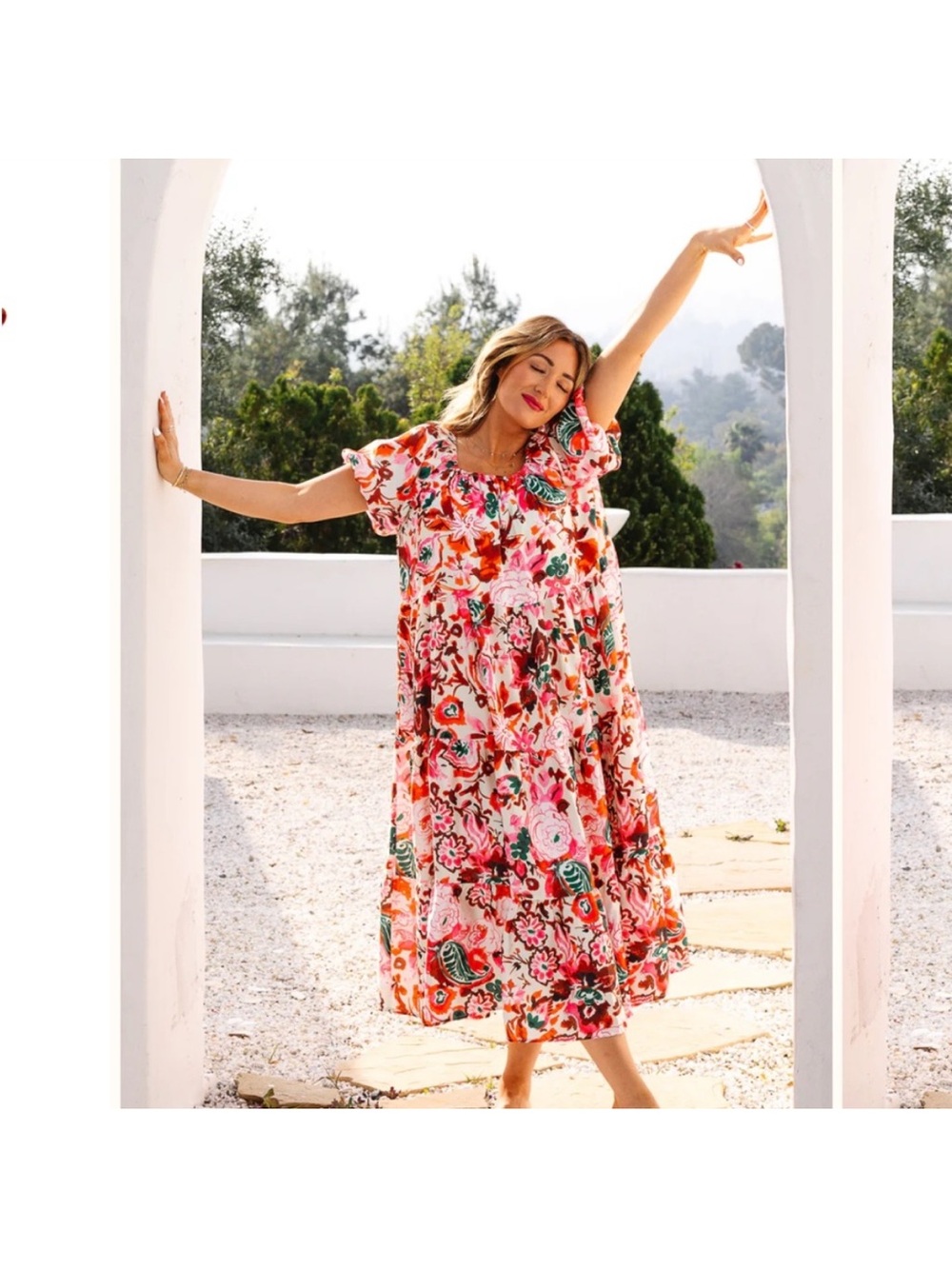 Ivy City Co Harvey Short Puff Sleeve Midi Floral Dress 2X - Picture 3 of 10